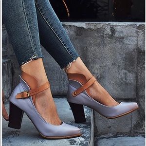 Gray Pumps with Buckle-Straps